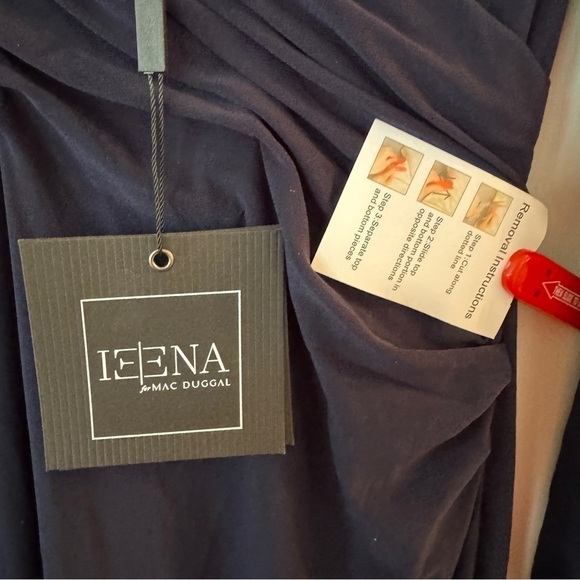 Mac Duggal Navy Blue Long Sleeve Ruched V Neck Gown Style #26573 - Picture 8 of 12